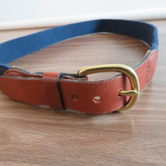 J. PRESS Tan Leather Tennis Woven Preppy Navy Belt - Men's Size 32 - Picture 3 of 14